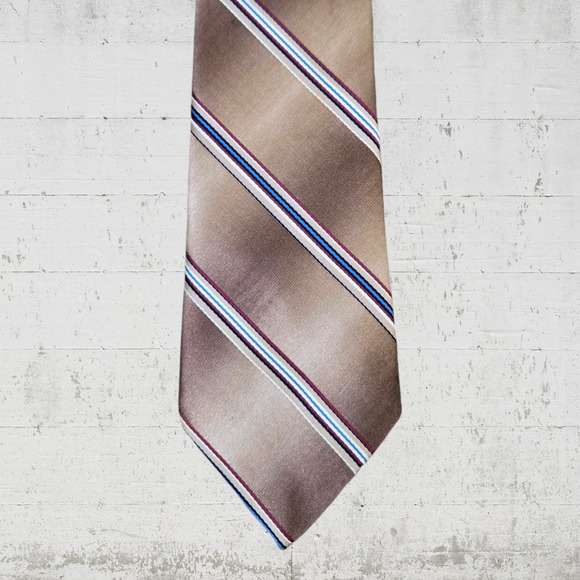 80s Vintage Van Heusen Bronze Brown Diagonal Striped USA Made Neck Tie 3.5 x 56 - Picture 1 of 5